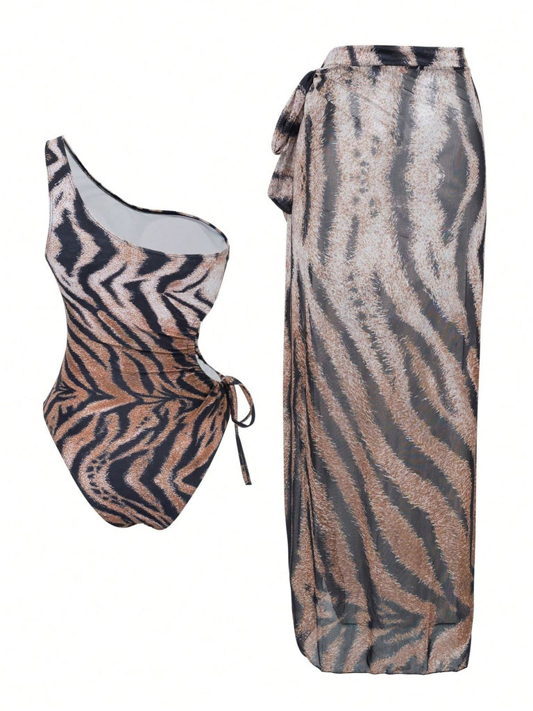 1950s Tiger One-Shoulder Swimsuit & Cover-Up