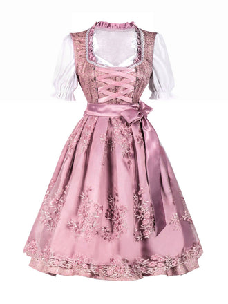 Pink 1950 Embroidered Puff Dress Set