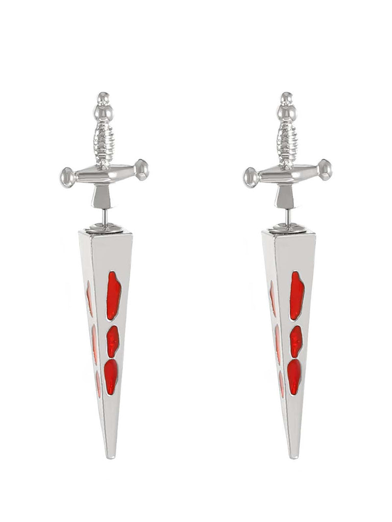 Gold Gothic Blood Sword Pendant Earrings