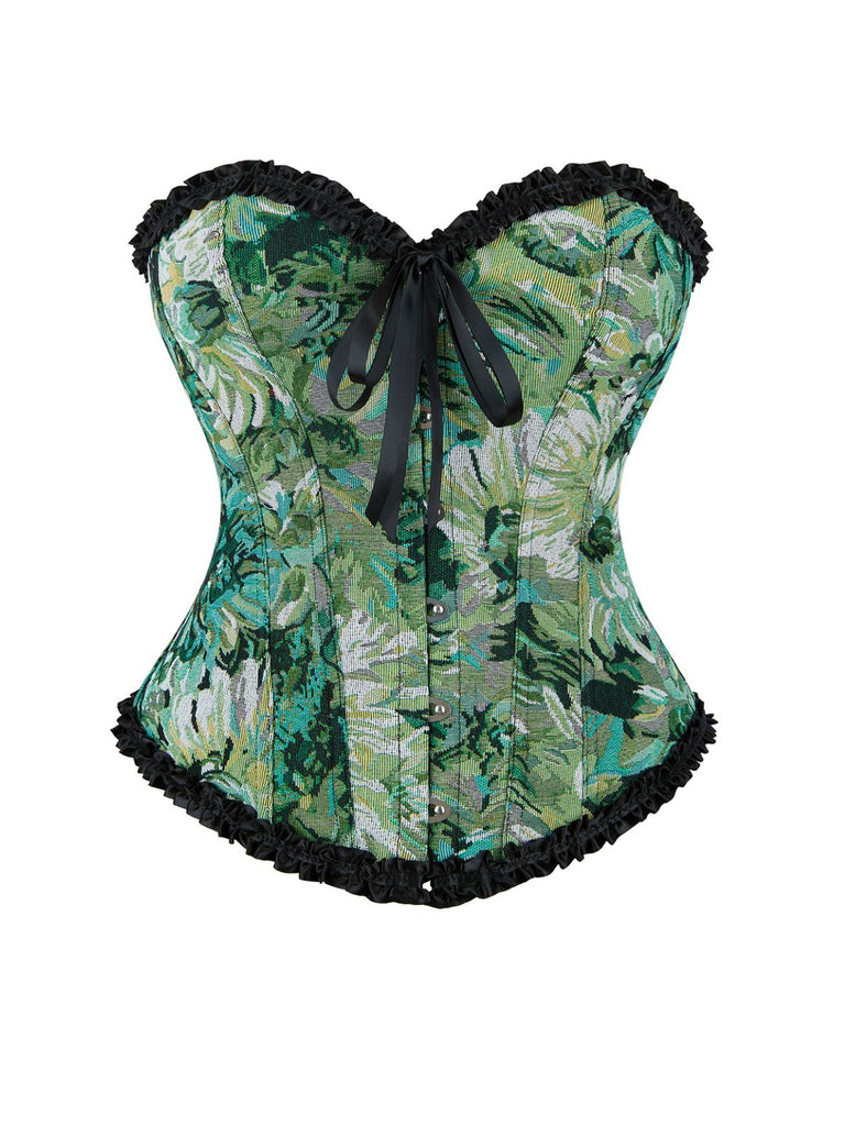 1980s Oil Painting Floral Lace Trim Corset