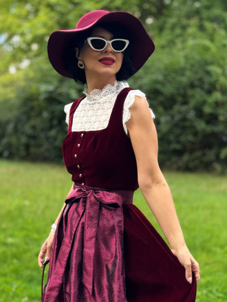 2PCS Wine Red 1950s Square Neck Velvet Dress & Apron