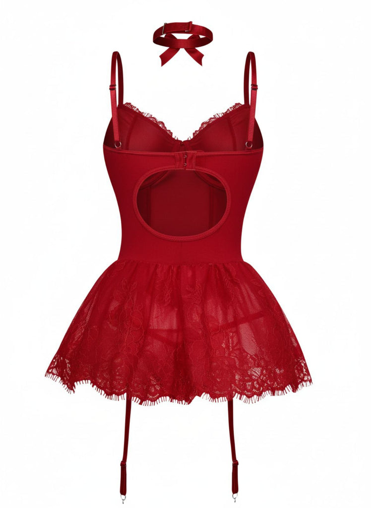 1960s Lace Trimmed Corset Bodysuit Set