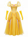 Yellow 1970s Princess Rose Bow Puff Sleeve Dress Set
