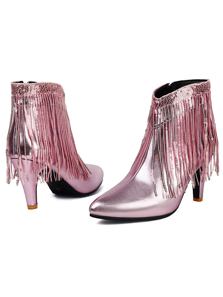 Metallic Tassel Pointed Toe Stiletto Chelsea Boots