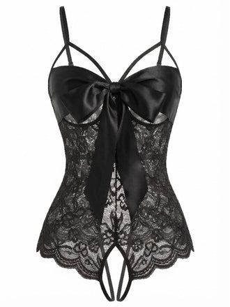 1970s Lace Satin Bow Adjustable Straps Lingerie