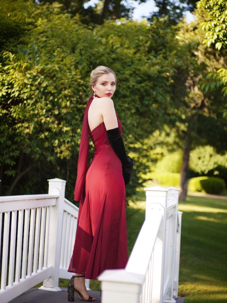 1930s Solid Chiffon Criss Cross Strapless Convertible Dress
