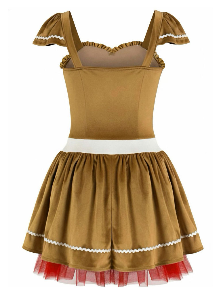 Khaki 1970s Gingerbread Velvet Mini Dress & Skirt