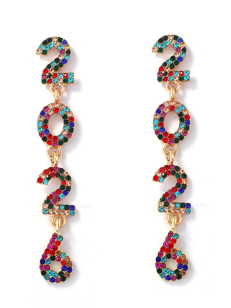 Rhinestone 2026 Colorful New Year's Drop Dangle Earrings