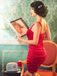 Red 1980s Velvet Corset Ruched Sweetheart Mini Dress