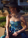 Blue 1950s Water Lily Sweetheart Strapless Dress
