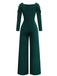 1930s Solid Ruched V-Neck Belted Jumpsuit