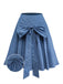 [Pre-Sale] 2PCS White & Blue 1940s Lace Ruched Top & Denim Bow Skirt