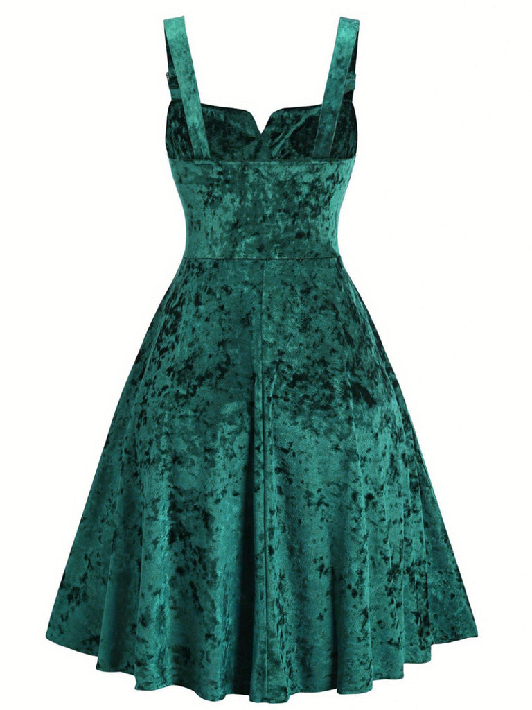 [Plus Size] 1950s Buckle Strap Velvet Sleeveless Dress