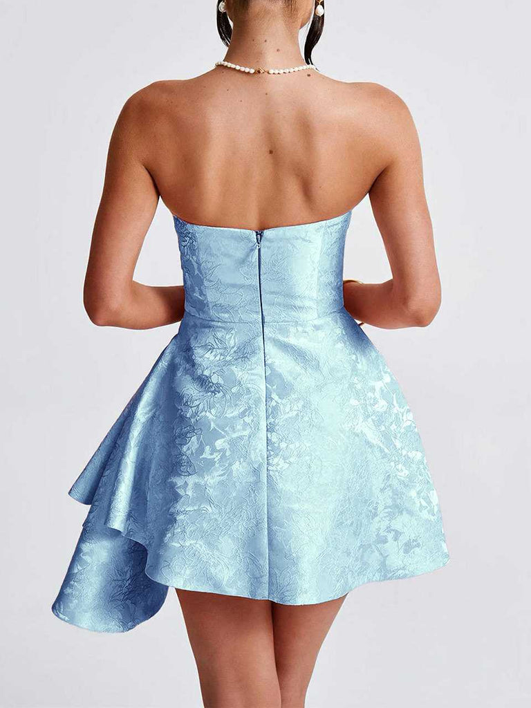 1970s Strapless Roses Jacquard Dress