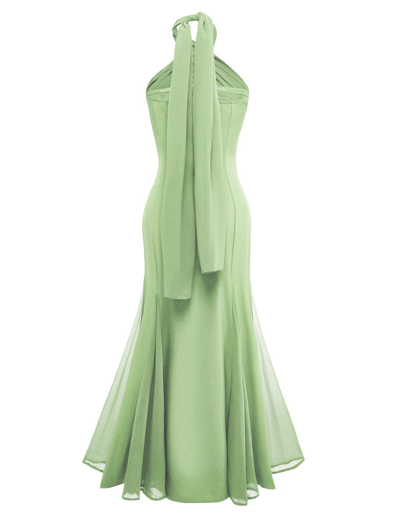 1930s Solid Chiffon Criss Cross Strapless Convertible Dress