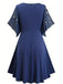 [Plus Size] Navy Blue 1970s Star Print Ruffle Flounce Sleeve Dress