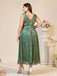 [Plus Size] Green 1980s Deep V Glitter Marble Print Dress