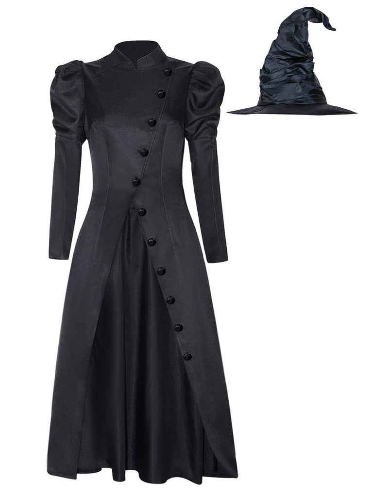 Black 1940s Wicked-Inspired Elphaba Witch Costume With Hat