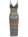 1970s Strap Colorful Stripes Lace-Up Boho Dress