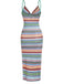 1970s Strap Colorful Stripes Lace-Up Boho Dress