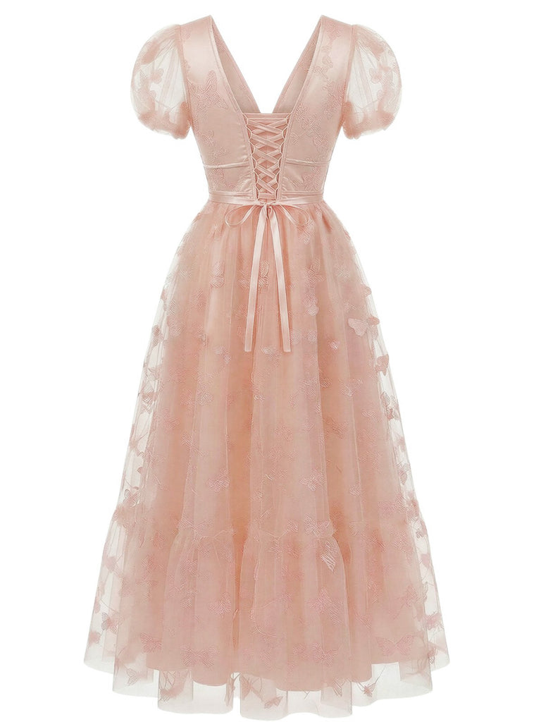 1930s Butterfly Floral Mesh Embroidered Maxi Dress
