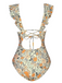 Multicolor 1950s Floral Ruffled Back Cut-Out Swimsuit