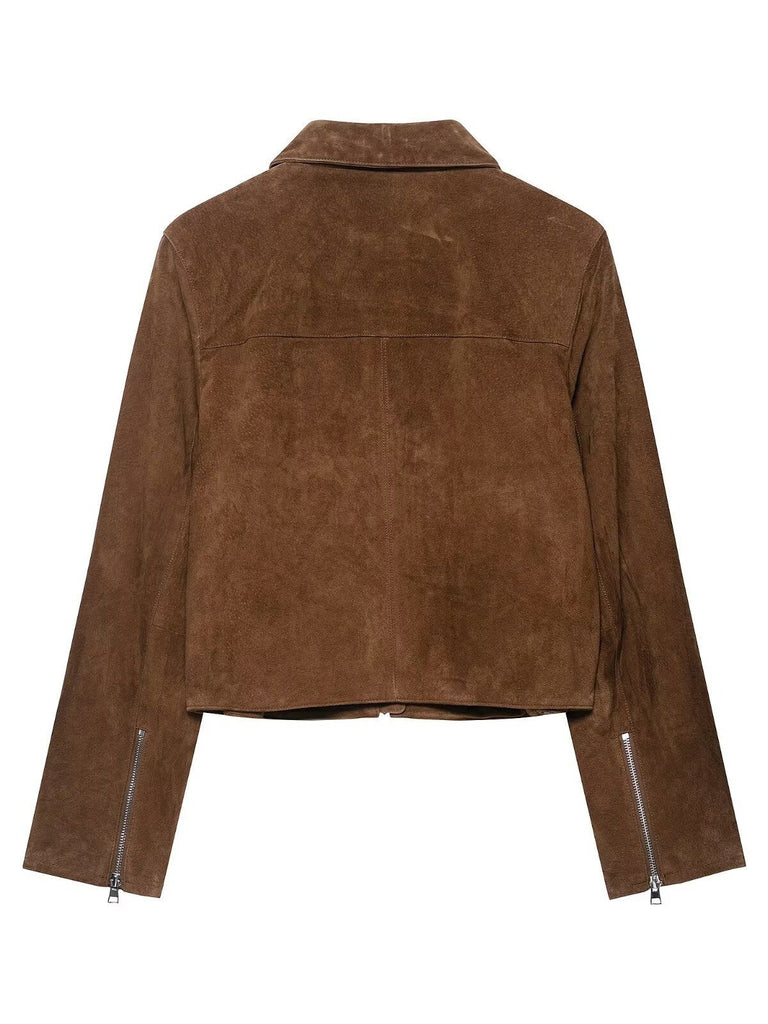 Brown 1980s Solid Suede Zipper Front Cropped Jacket