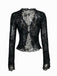 Black 1960s Water-soluble Lace Trim Sheer Blouse