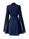 Blue 1980s Solid Slit Mesh Sleeves Bow Lapel Dress