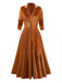 1930s Solid Button Lapel 3/4 Sleeve Dress