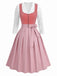 Pink 1950s Velvet Sweetheart Neck Dress & Apron & Lace Top