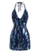 Dark Blue 2000s Solid Slip Sequined Dress