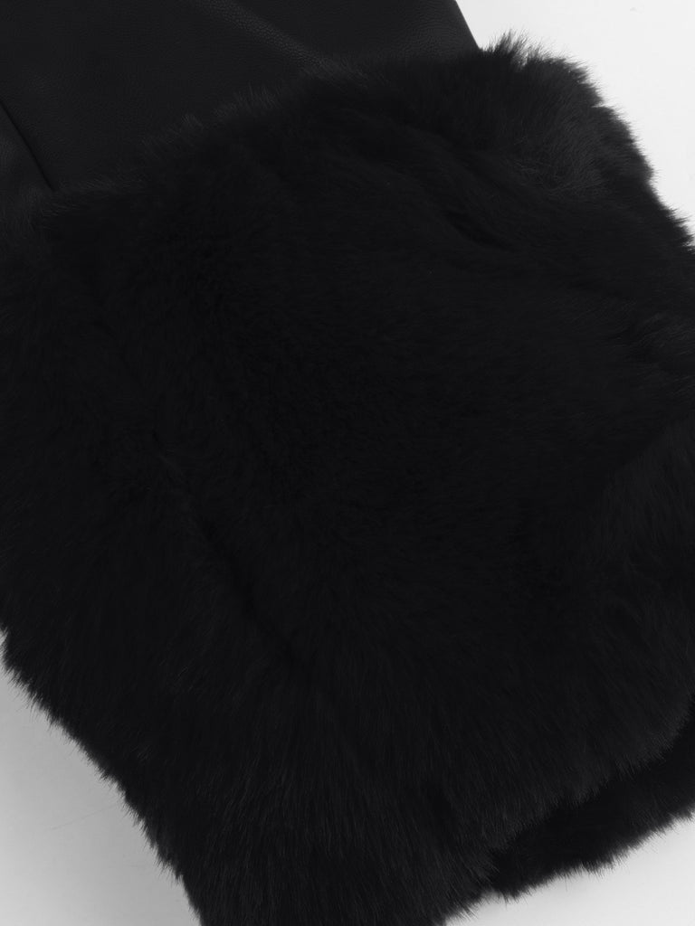 1940s Lapel Fur Collar Zip PU Leather Coat