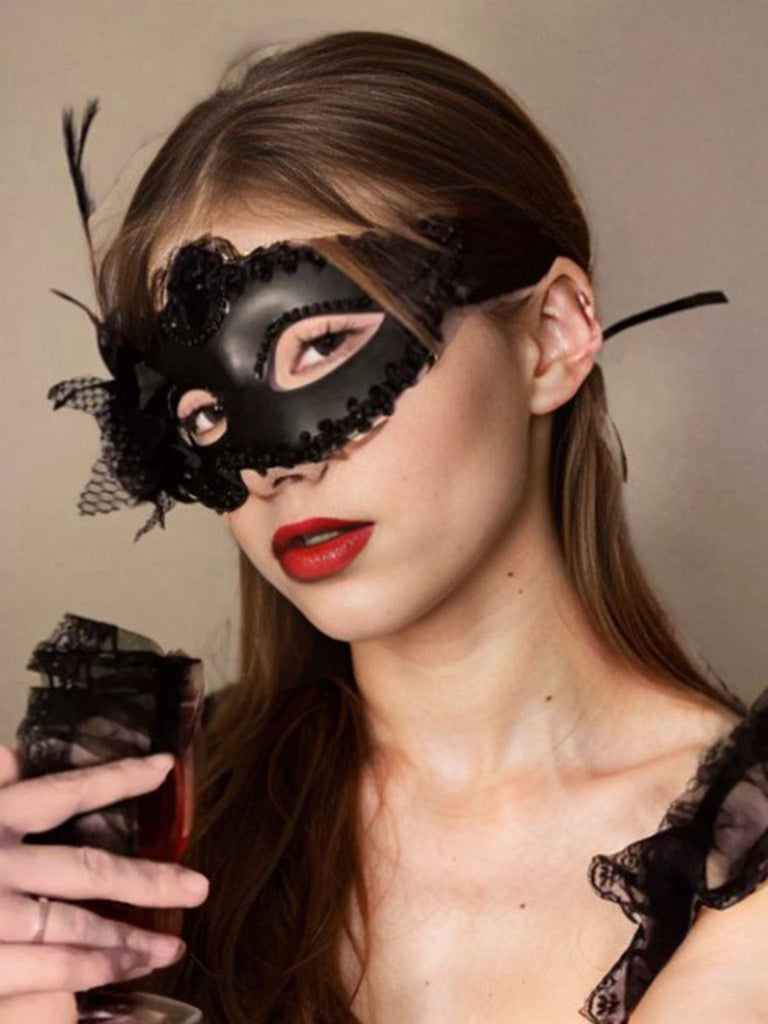Vintage Elegant Feather Mesh Eye Mask