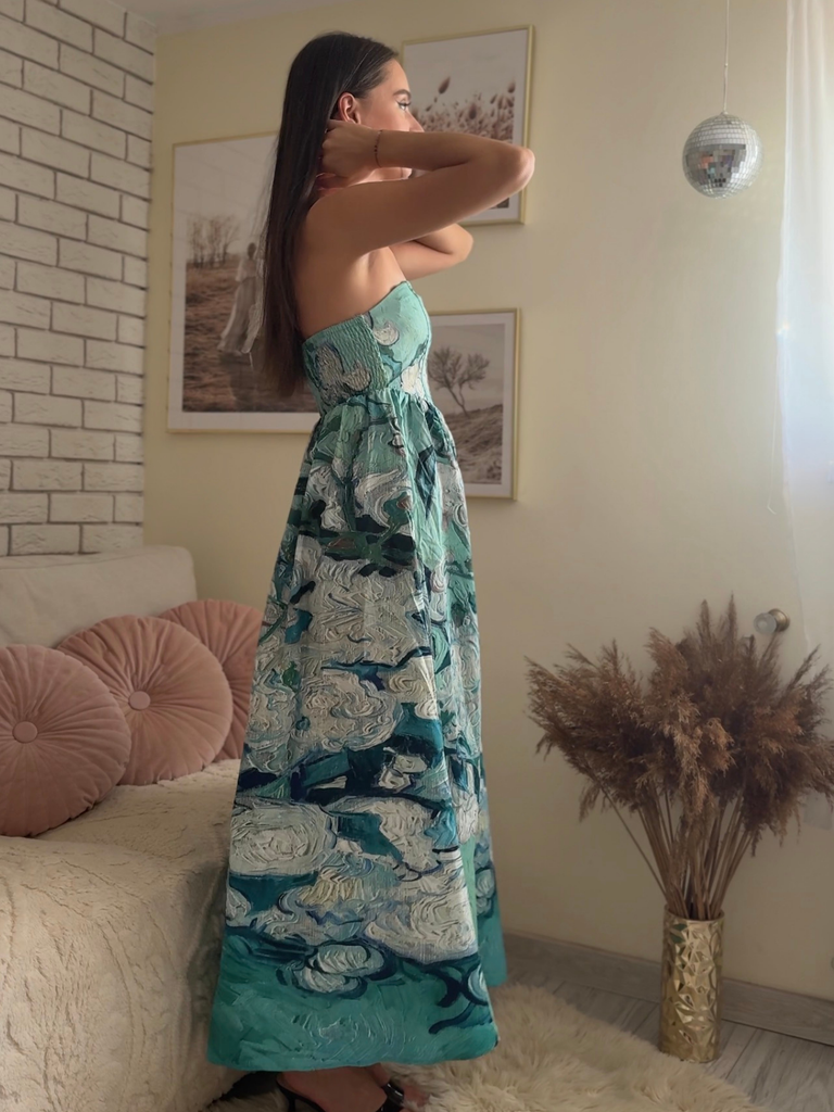 Pale Green 1950s Water Lily Sweetheart Strapless Dress
