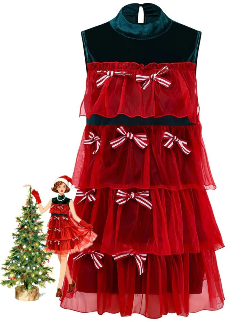 1960s Mesh Bow Christmas Tree Dress