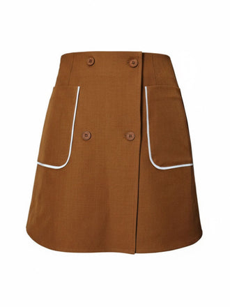 Brown 1980s Button Pocket High Waist A-Line Skirt