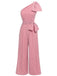 Pink 1930s Polka Dot One-shoulder Jumpsuit