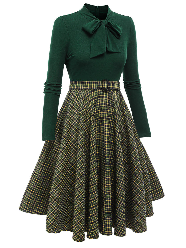 Dark Green 1950s Plaid Knitting Dress