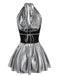 1970s Metallic V-Neck Pleated Mini Dress