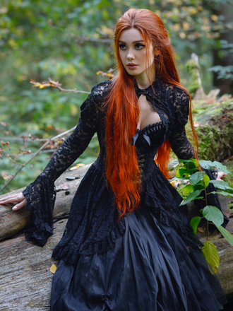 Black 1980s Gigot Sleeve Victorian Lace Dress