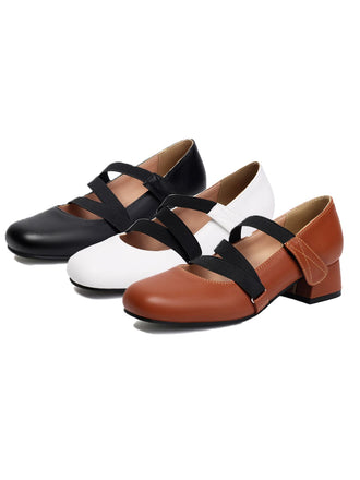 Ballet-Inspired Bungee Leather Chunky Heel Shoes