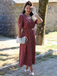 Wine Red 1940s V-Neck Ditsy Floral Dress
