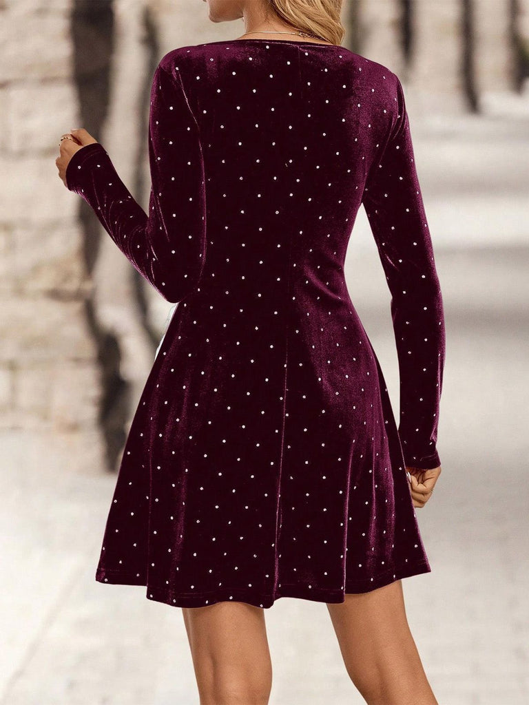 1980s Velvet Rhinestone Fit Party Dress