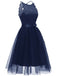 [US Warehouse] Blue 1950s Lace Belted Bow Swing Dress