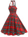 Red 1950s Halter Christmas Plaids Sleeveless Dress