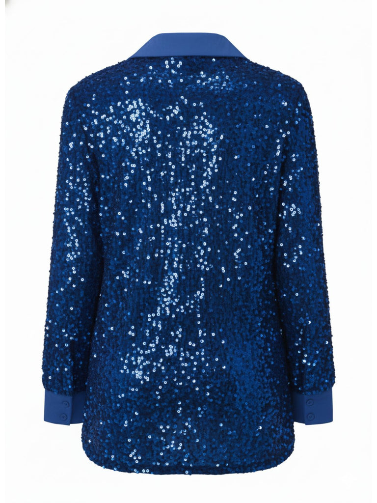 1940s Solid Velvet Sequined Lapel Blouse