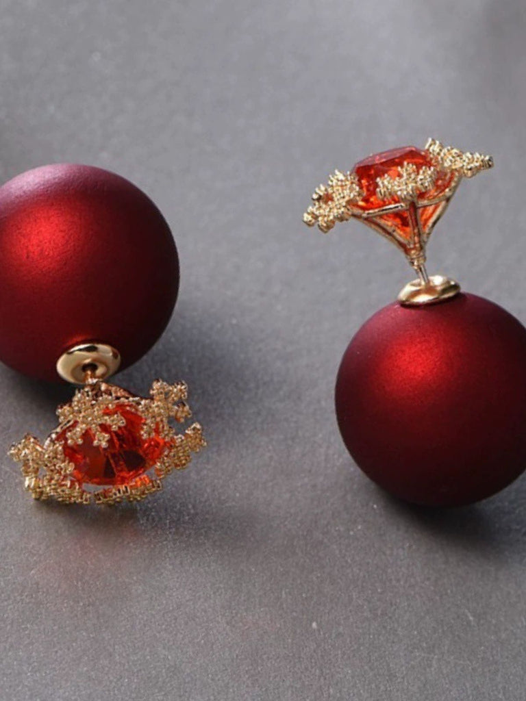 Christmas Red Gem Snowflake Stud Earrings