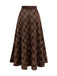 Brown 1980s Plaid Belted Midi Skirt