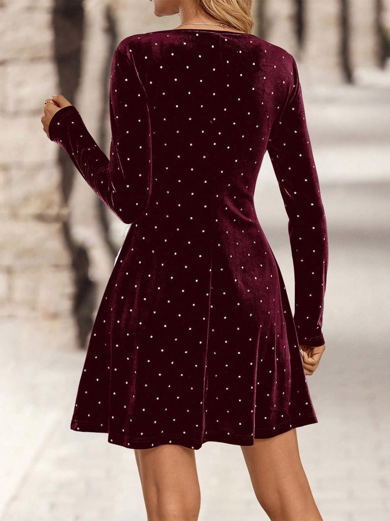 1980s Velvet Rhinestone Fit Party Dress